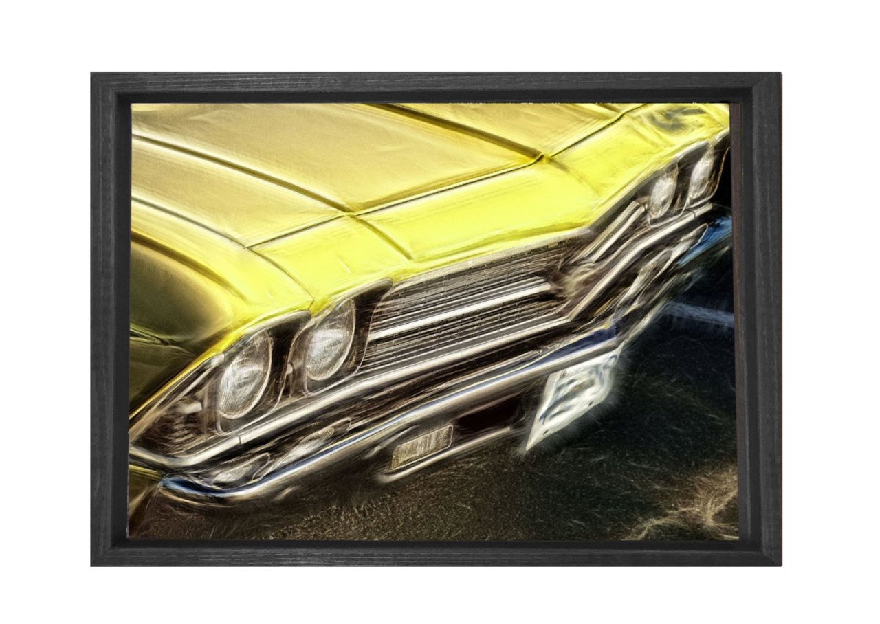 Yellow Classic Car Tablosu Siyah Ahşap - 100x150