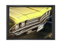 Yellow Classic Car Tablosu Siyah Ahşap - 100x150
