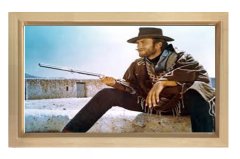 Clint Eastwood ve Tüfek Tablosu Naturel Ahşap Çerçeve - 50x70