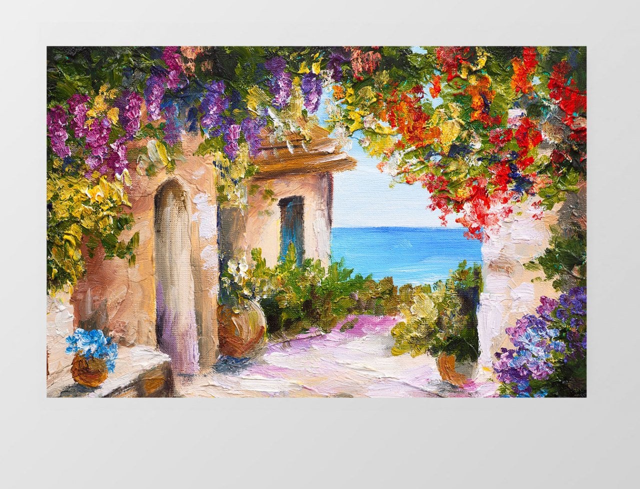 Çiçekli Manzara Yağlıboya Tablosu Çerçevesiz - 45x30