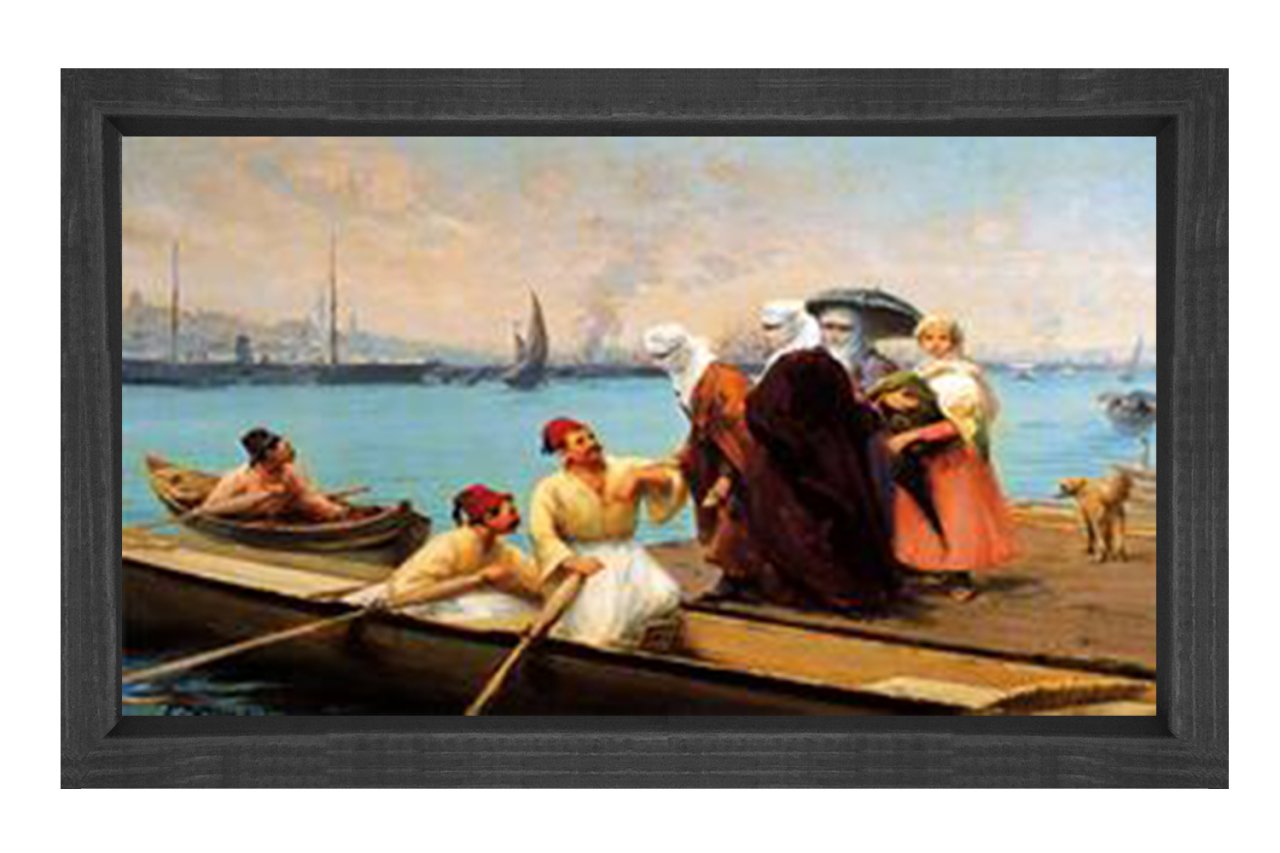Kayıkçıkar Tablosu Siyah Ahşap Çerçeve - 45x30
