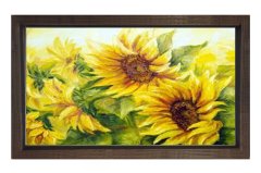 Ay Çiçekleri Reprödiksiyon Tablosu Kahverengi Ahşap Çerçeve - 100x200