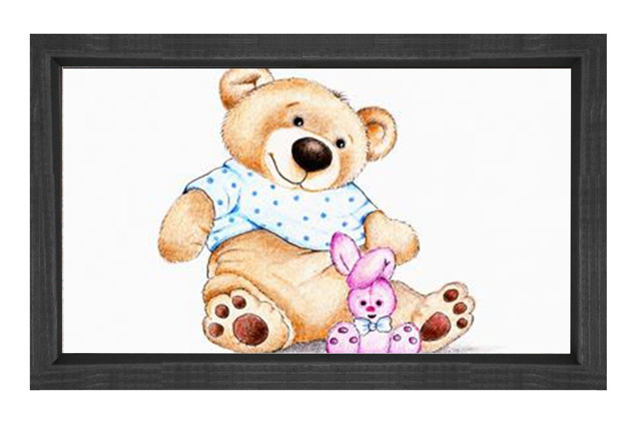 Sevimli Ayıcık Ve Tavşan Tablosu Siyah Ahşap Çerçeve - 50x70