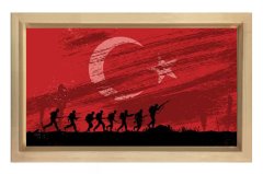 Türk Bayrağı ve Türk Askerleri Tablosu Naturel Ahşap - 40x60