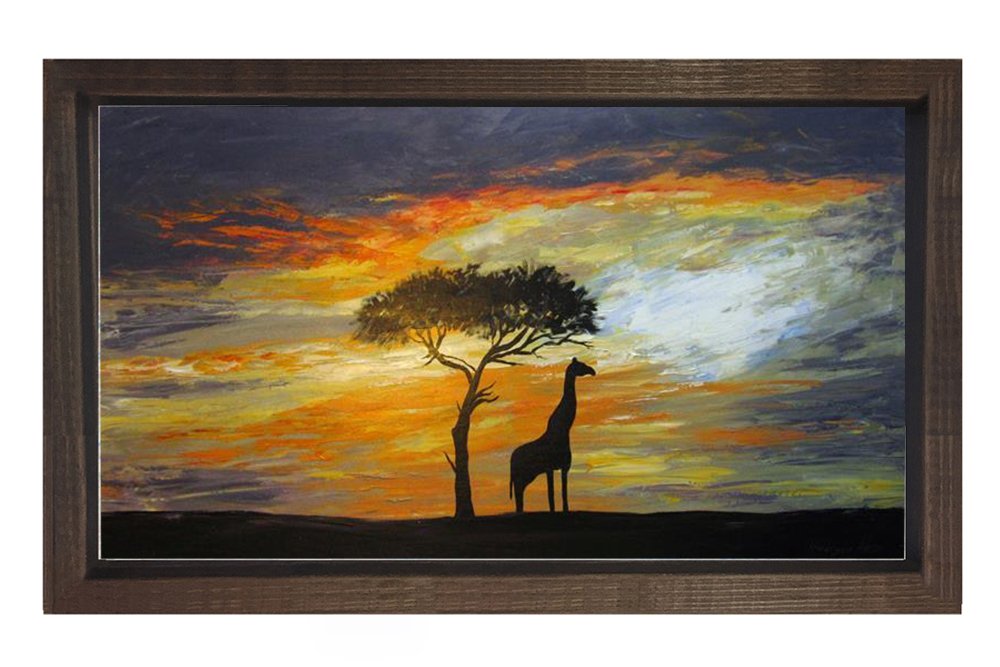 Zürafa Tablosu Kahverengi Ahşap Çerçeve - 50x90