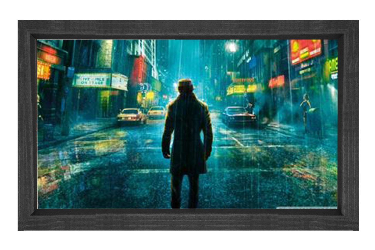 Gecede ki Adam Tablosu Siyah Ahşap Çerçeve - 100x150