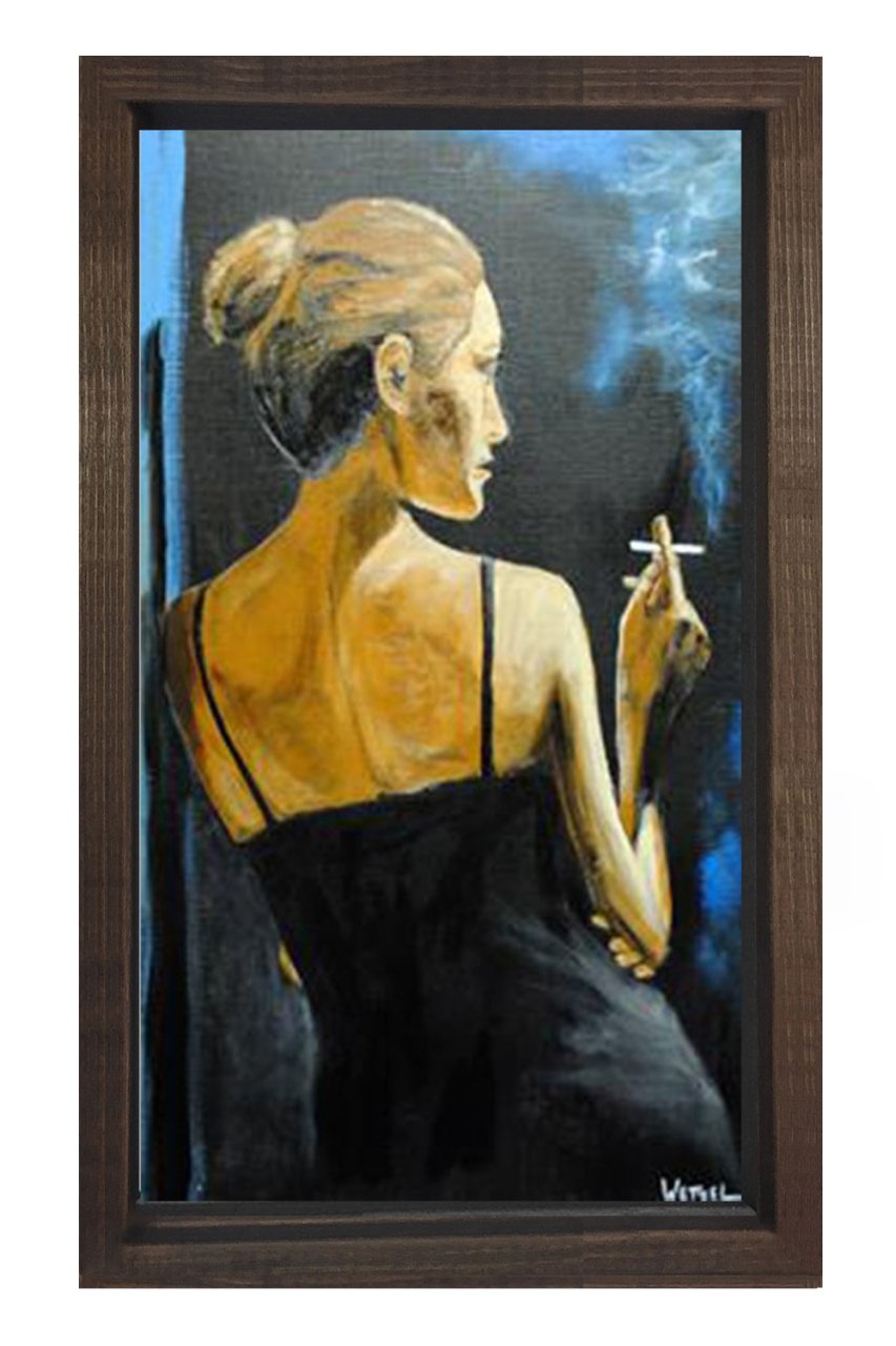 Sigara İçen Kadın Tablosu Kahverengi Ahşap - 40x60