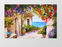 Çiçekli Manzara Yağlıboya Tablosu Çerçevesiz - 70x100