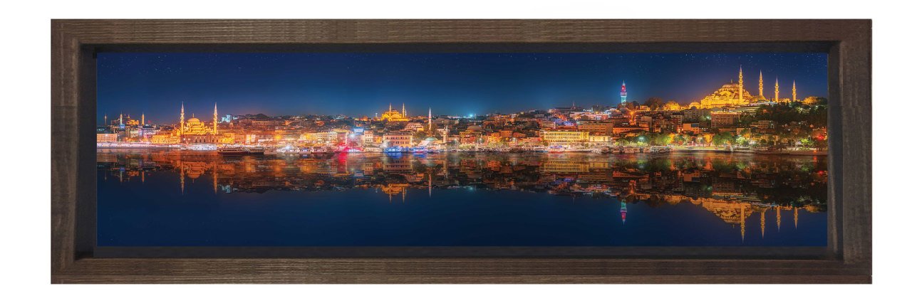 İstanbul  Gece Tablosu Kahverengi Ahşap Çerçeve - 180x60