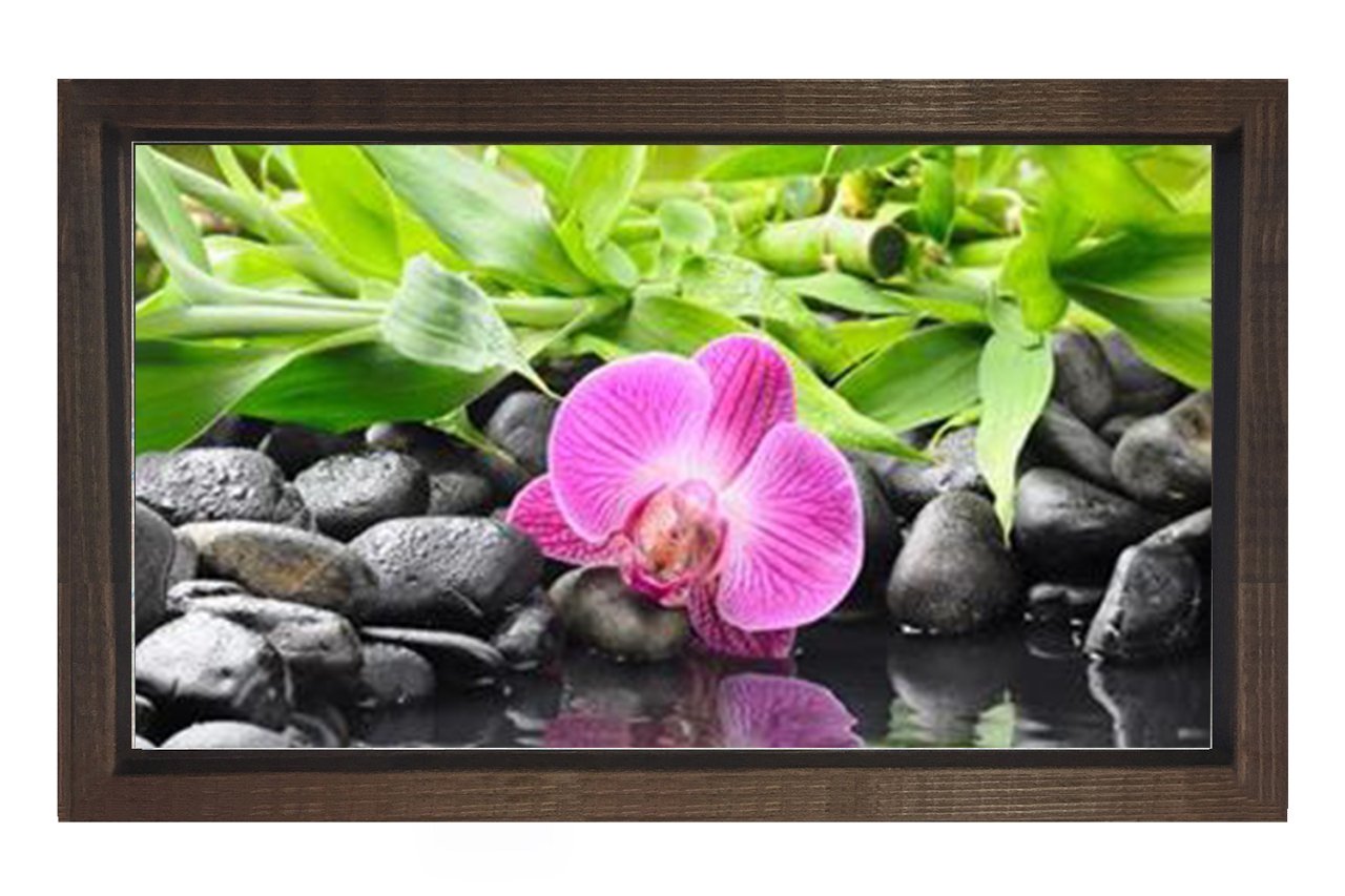 Pembe Menekşe Çiçek Tablosu Kahverengi Ahşap - 45x30