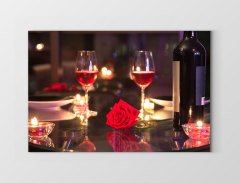 Romantik Masa Ve Şarap Kadehleri Tablosu Çerçevesiz - 40x60