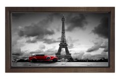 Eiffel Kulesi  Siyah-Beyaz Tablosu Kahverengi Ahşap Çerçeve - 100x200