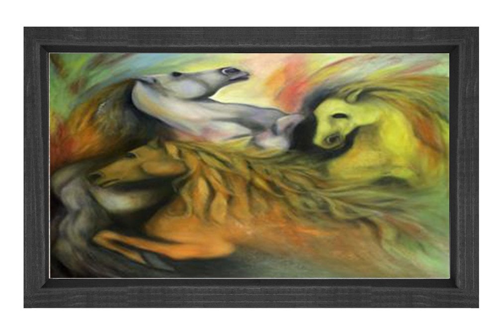 Soyut Atlar Tablosu Siyah Ahşap Çerçeve - 50x70