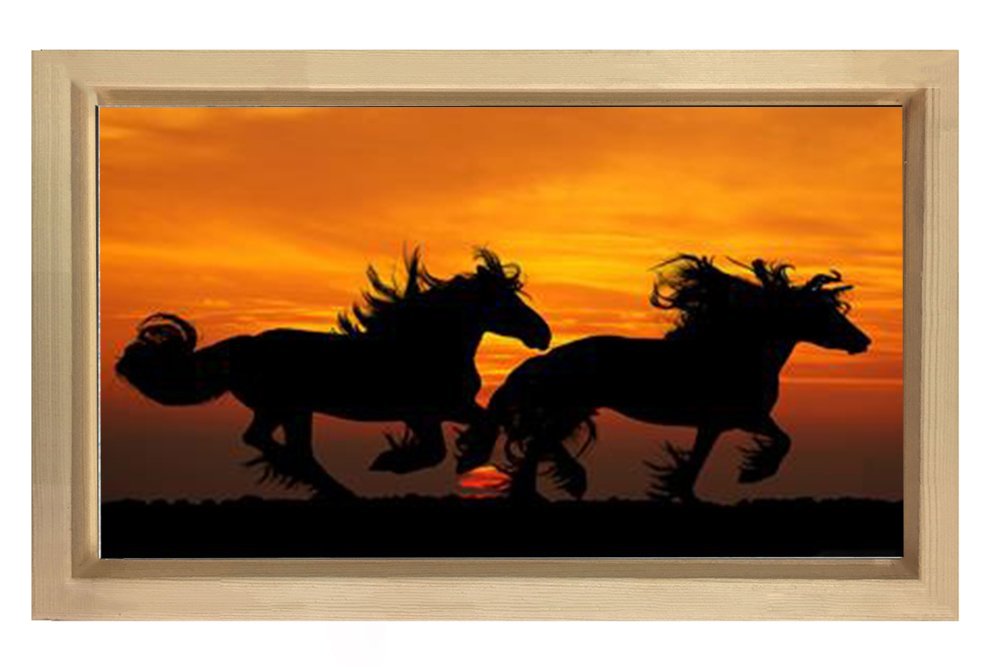 Gün Batımı Atları Tablosu Naturel Ahşap - 40x60