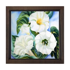 Beyaz Çiçekler  Tablosu Kahverengi Ahşap Çerçeve - 60x60