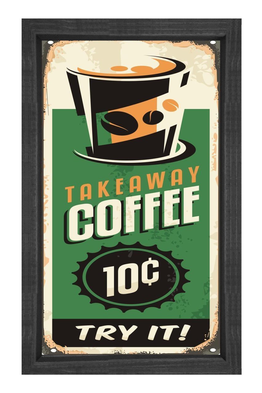 Kahve Reklam Afişi Vintage Tablosu Siyah Ahşap - 100x200