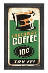 Kahve Reklam Afişi Vintage Tablosu Siyah Ahşap - 100x200