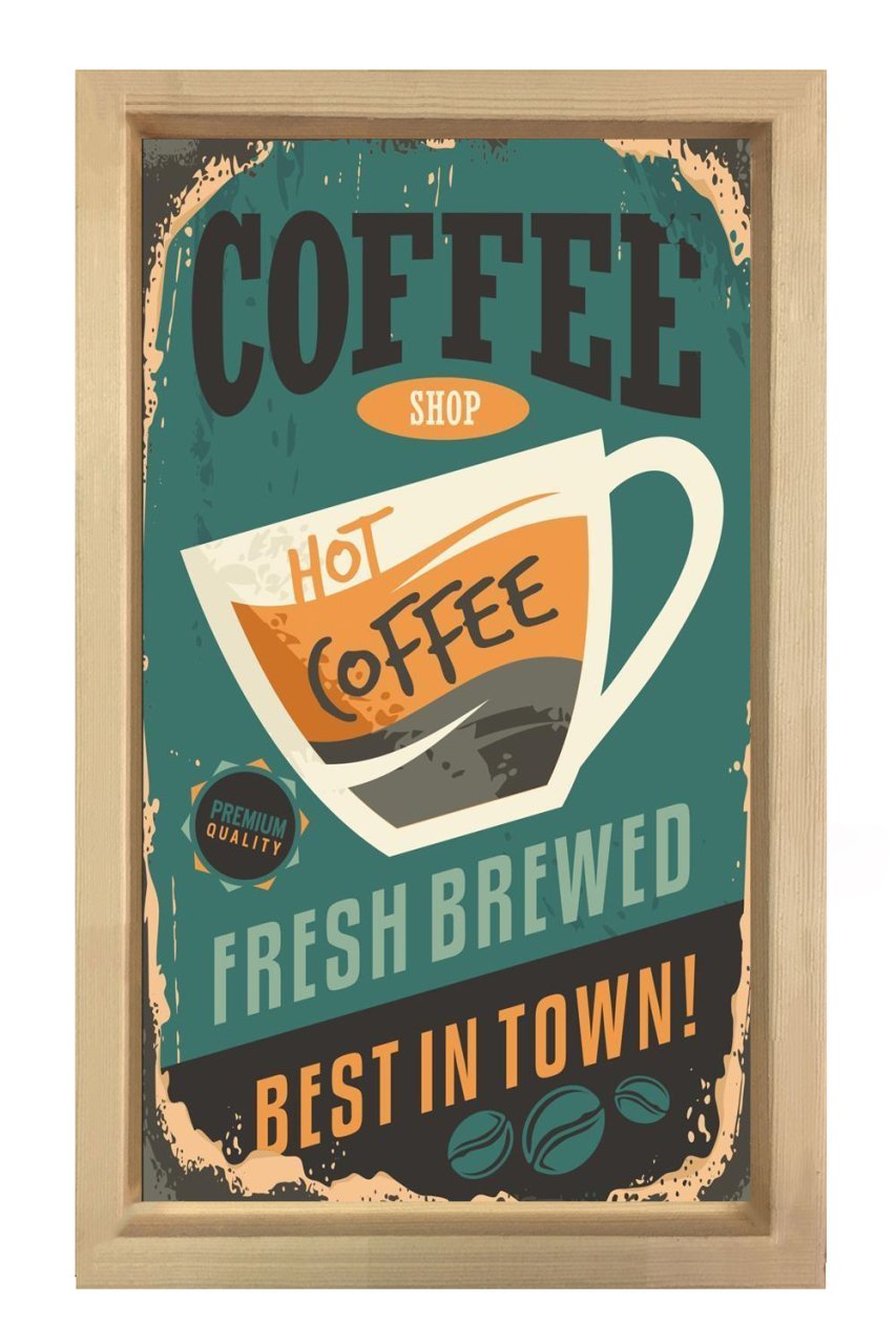 Best Coffee Vintage Reklam Tablosu Naturel Ahşap Çerçeve - 40x60