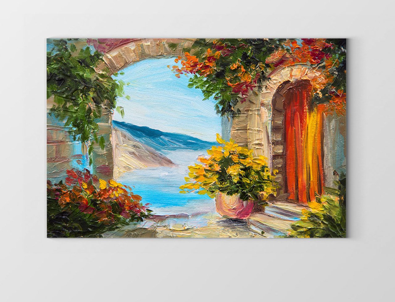 Çiçekli Manzara Yağlıboya Tablosu Çerçevesiz - 45x30