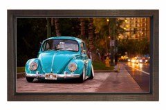 Mavi Vosvos ve Şehir Tablosu Kahverengi Ahşap - 50x70