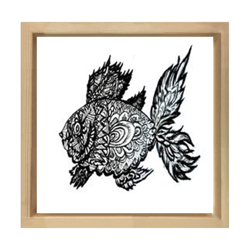 Balık Boyama Tablo Tablosu Naturel Ahşap Çerçeve - 30x30