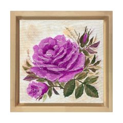 Mor Güller Tablosu Naturel Ahşap Çerçeve - 30x30