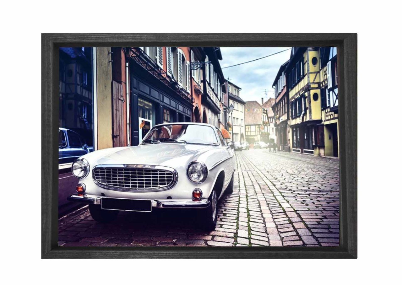 Klasik Araba ve Şehir Tablosu Siyah Ahşap Çerçeve - 70x100