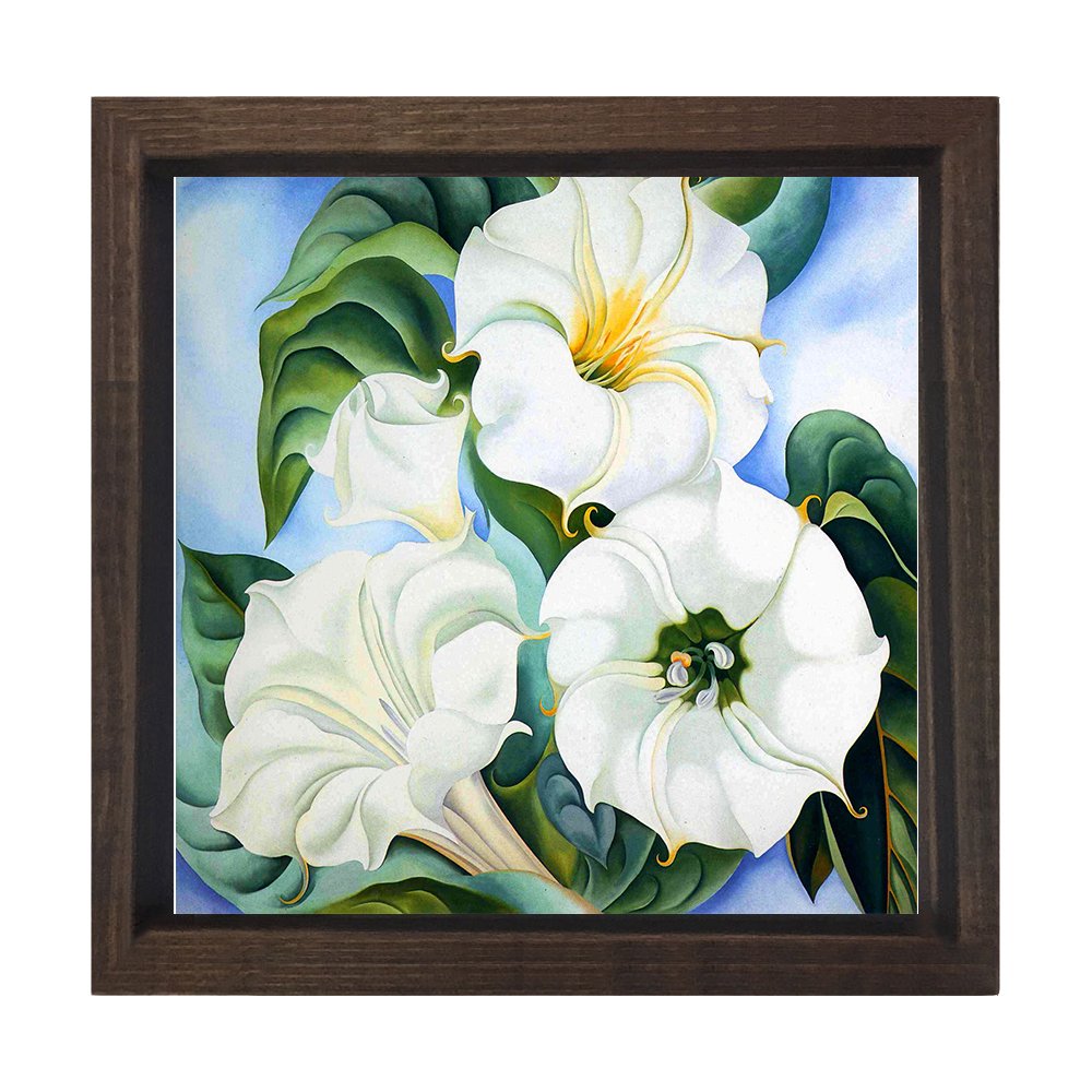 Beyaz Çiçekler  Tablosu Kahverengi Ahşap Çerçeve - 90x90