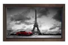 Eiffel Kulesi  Siyah-Beyaz Tablosu Kahverengi Ahşap Çerçeve - 50x90