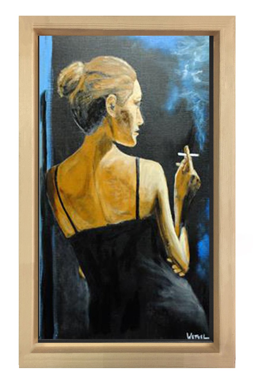 Sigara İçen Kadın Tablosu Naturel Ahşap - 40x60