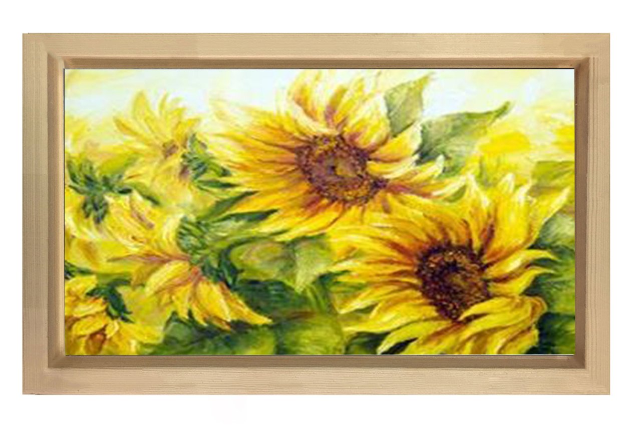 Ay Çiçekleri Reprödiksiyon Tablosu Naturel Ahşap Çerçeve - 45x30