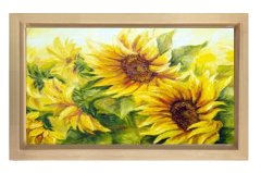 Ay Çiçekleri Reprödiksiyon Tablosu Naturel Ahşap Çerçeve - 45x30