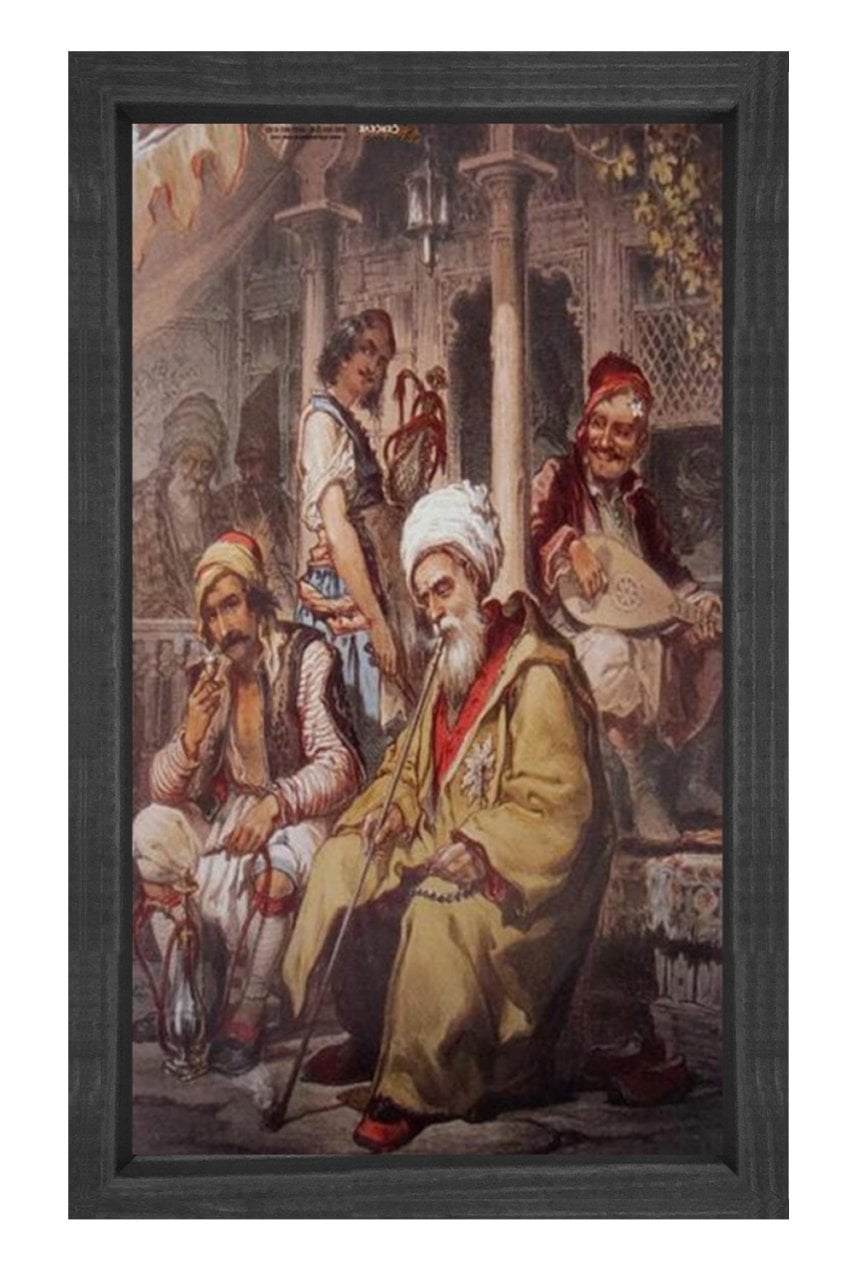 Osmanlı Kahvehanesi Tablosu Siyah Ahşap - 50x70
