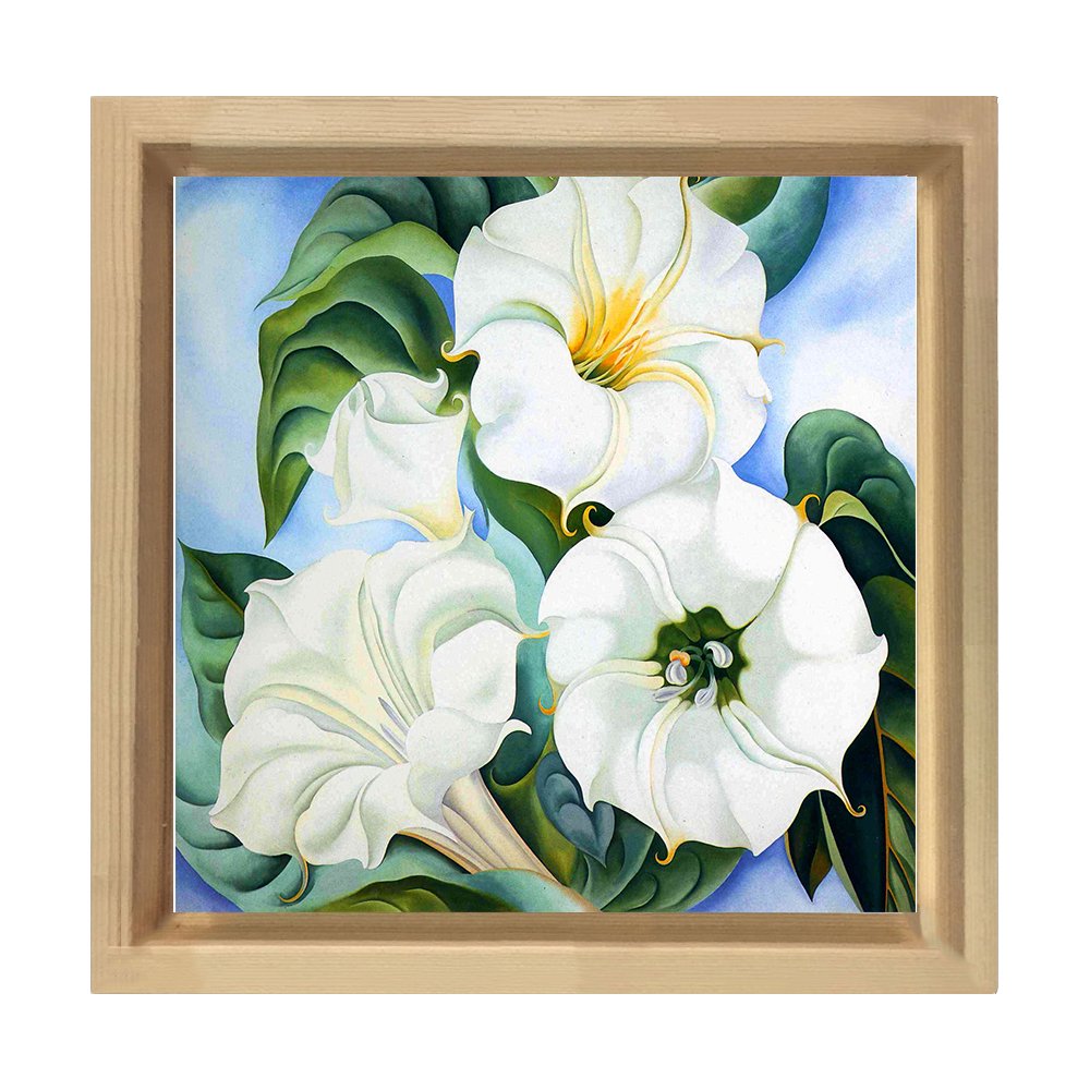 Beyaz Çiçekler  Tablosu Naturel Ahşap Çerçeve - 40x40