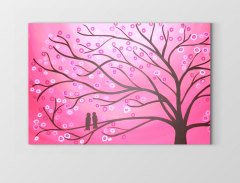 Pembe Soyut Ağaç Tablosu Çerçevesiz - 100x150