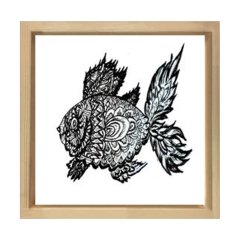 Balık Boyama Tablo Tablosu Naturel Ahşap Çerçeve - 80x80