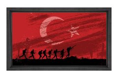 Türk Bayrağı ve Türk Askerleri Tablosu Siyah Ahşap - 70x100