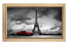 Eiffel Kulesi  Siyah-Beyaz Tablosu Naturel Ahşap Çerçeve - 100x200