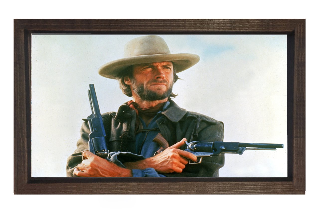 Clint Eastwood ve Tabancalar Tablosu Kahverengi Ahşap Çerçeve - 50x70