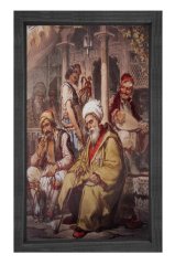 Osmanlı Kahvehanesi Tablosu Siyah Ahşap - 70x100