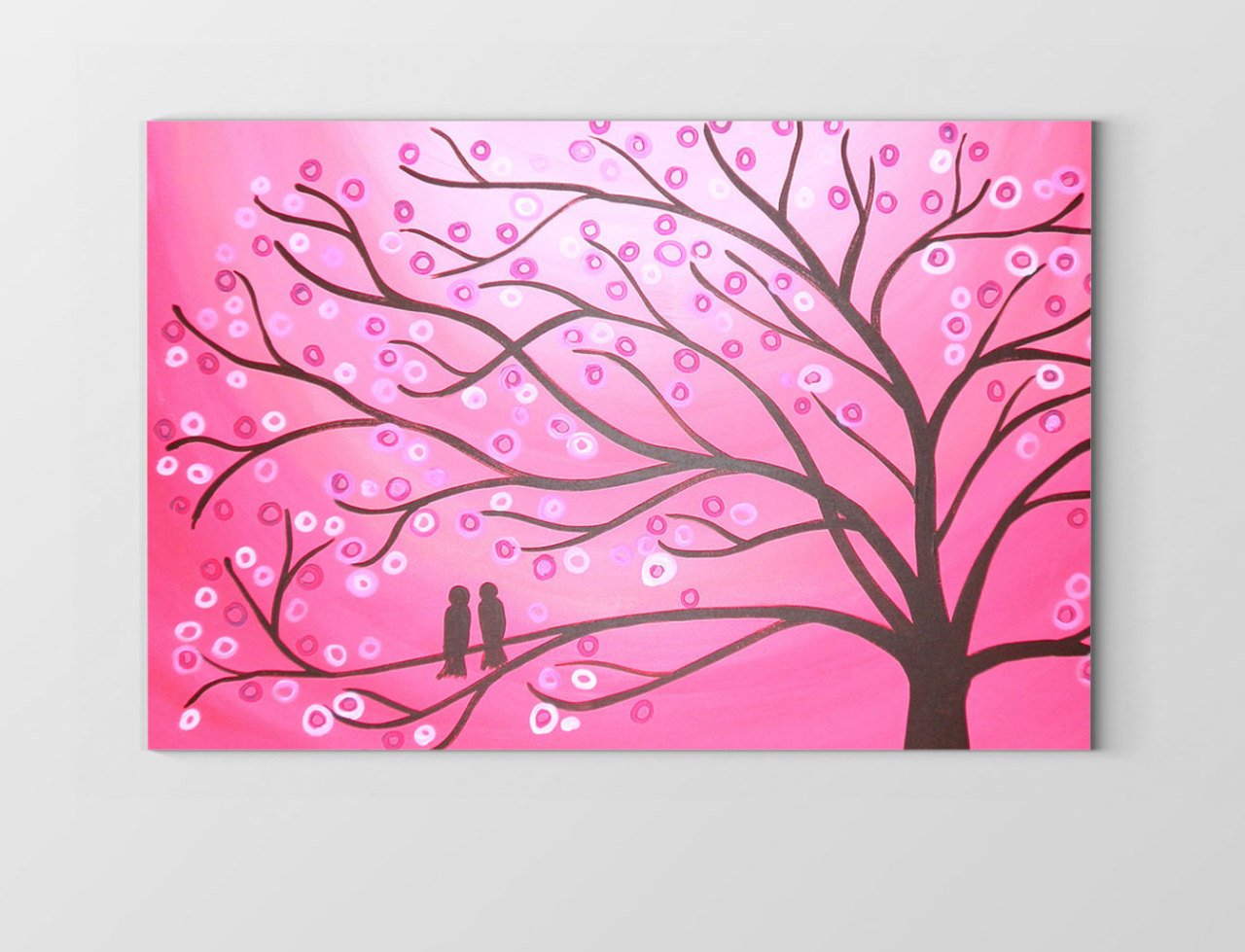 Pembe Soyut Ağaç Tablosu Çerçevesiz - 40x60