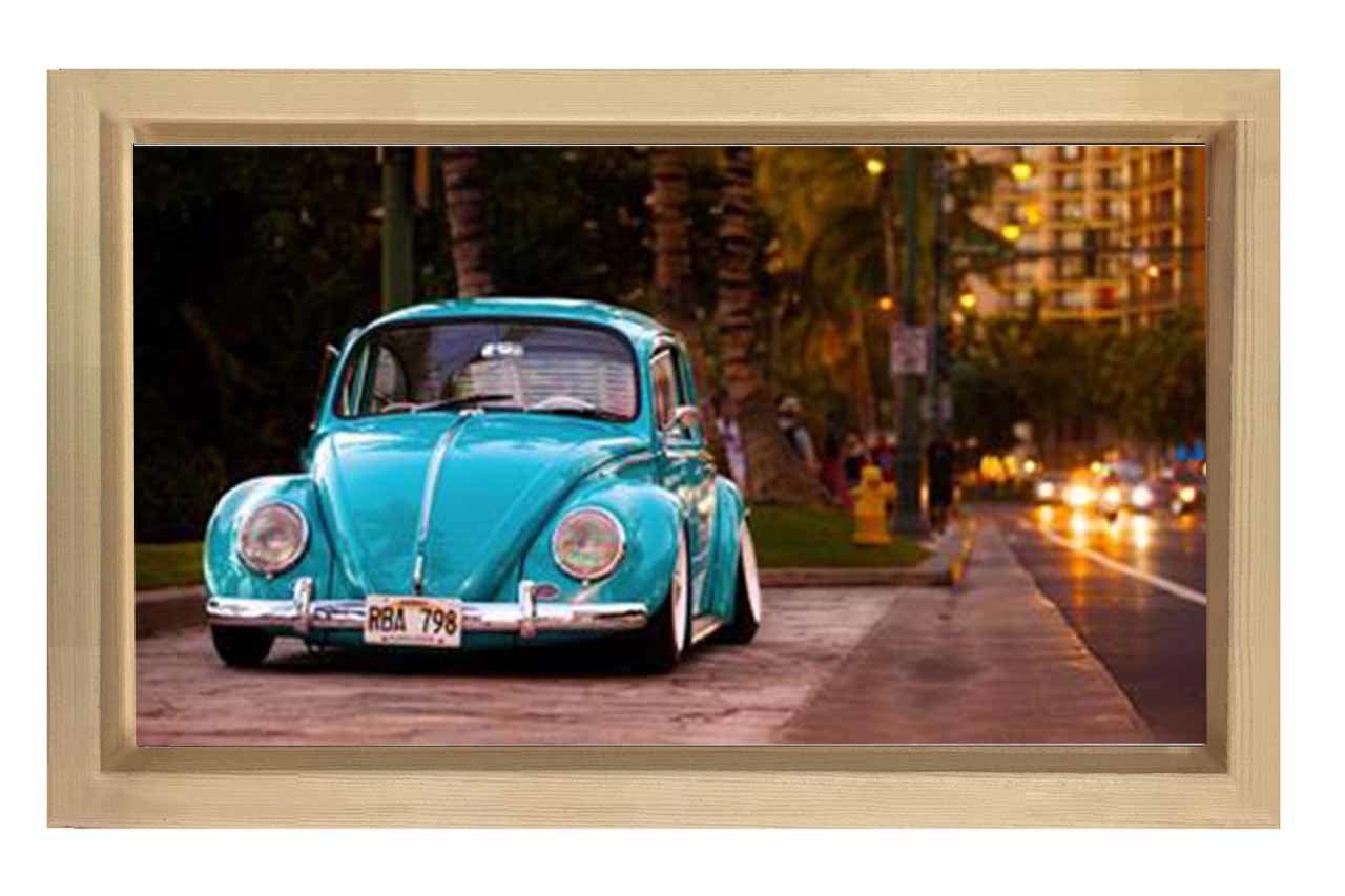 Mavi Vosvos ve Şehir Tablosu Naturel Ahşap - 50x70