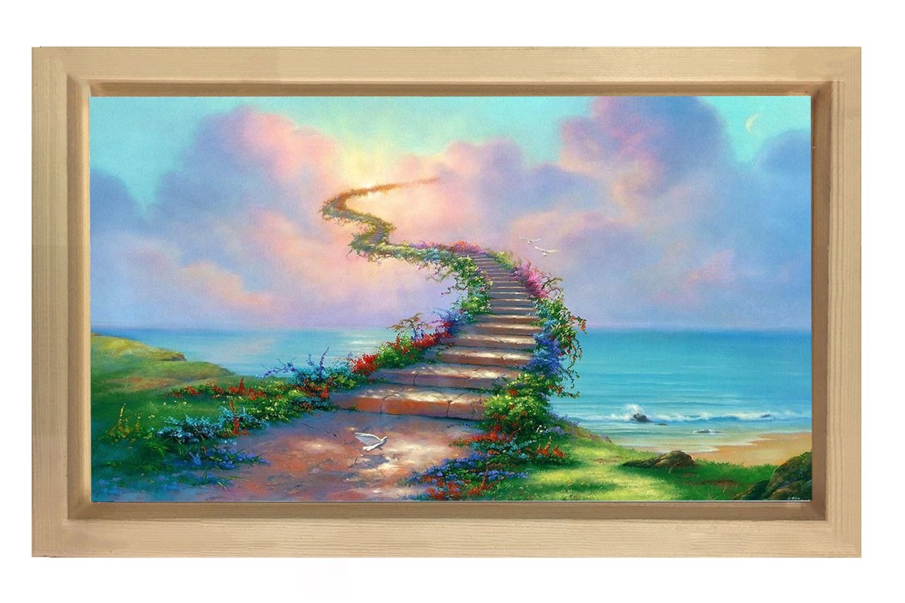 Çiçek Yolu Merdiveni Tablosu Naturel Ahşap Çerçeve - 100x200