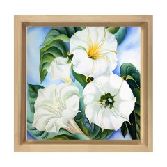 Beyaz Çiçekler  Tablosu Naturel Ahşap Çerçeve - 70x70