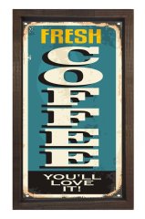 Taze Kahve Vintage Reklam Afişi Tablosu Kahverengi Ahşap Çerçeve - 45x30
