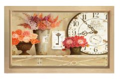 Çiçekli Vazolar Dekoratif saat Tablosu Naturel Ahşap - 70x100