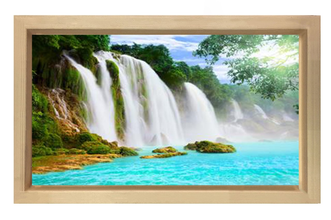 Şelaleler Manzarası  Tablosu Naturel Ahşap Çerçeve - 100x200