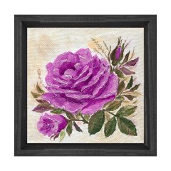 Mor Güller Tablosu Siyah Ahşap Çerçeve - 50x50
