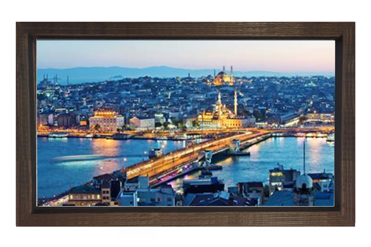 Galata Köprüsü Tablosu Kahverengi Ahşap Çerçeve - 100x150