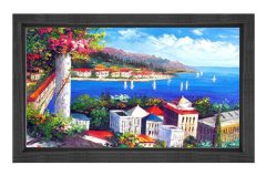 Deniz Kıyısında Şehir Tablosu Siyah Ahşap Çerçeve - 100x150